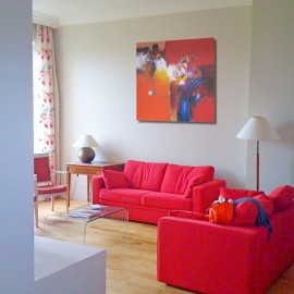 TABLEAU GRANDE TAILLE ROUGE-ORANGE- 140x140 cm- Sumadi