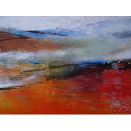 Tableau abstrait orange poisson - 200x60 cm