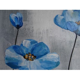 Tableau carré fleurs bleues - 70x70 cm