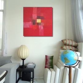 Toile contemporaine carrée rouge -90x90 - Peintre  Suarsa