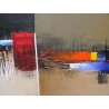 Tableau abstrait horizontal marron- 120x50 cm