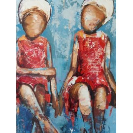 Tableau deco enfants sur un banc 60x60 cm