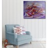 Peinture abstraite bateau sur fond mauve-violet - 100x80 cm