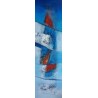 Tableau vertical abstrait ton bleu 140x40 cm