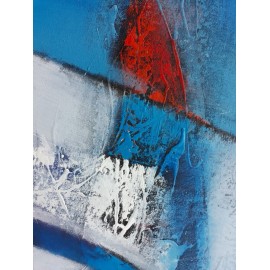 Tableau vertical abstrait ton bleu 140x40 cm