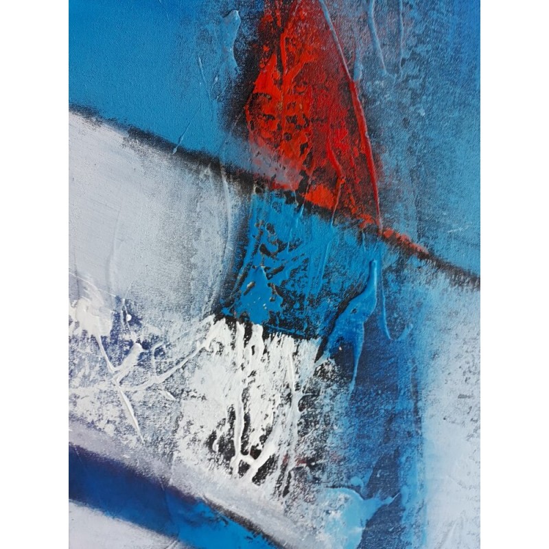 Colonne abstraite peinte / Tableau bleu 140x40 cm