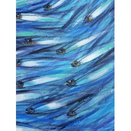 Grand tableau poissons 110x160 cm fond bleu