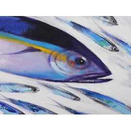 Tableau poissons thons ou bonites sur fond blanc- 130x90 cm