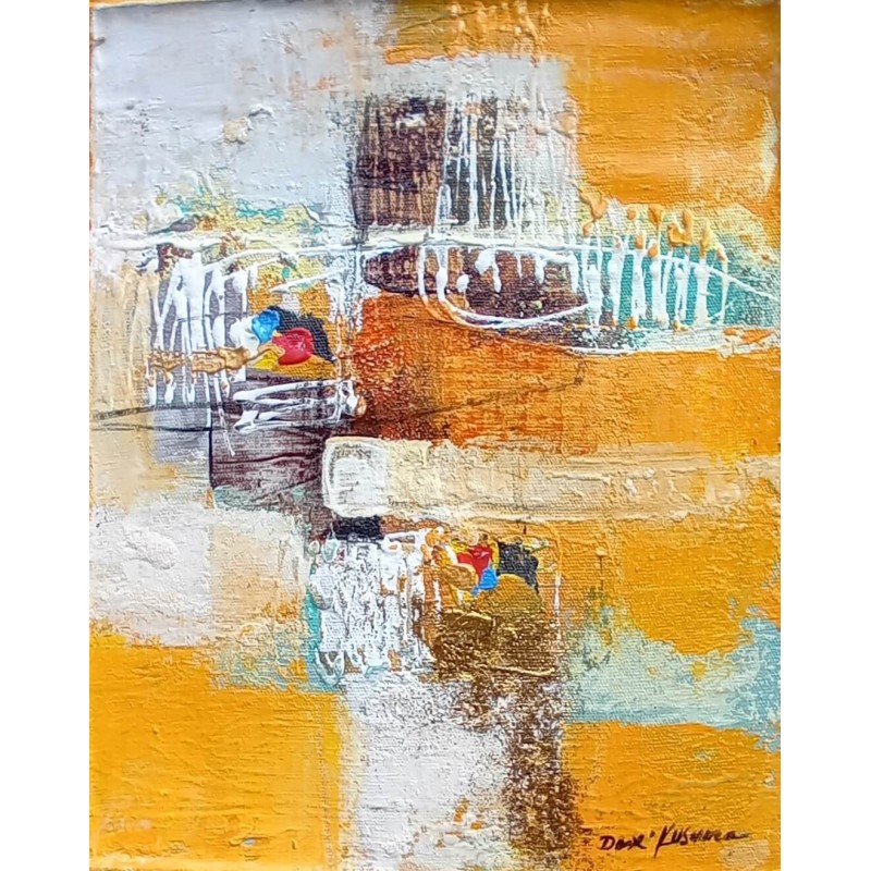 Petit tableau artistique 25x25 cm orange – Déco murale élégante