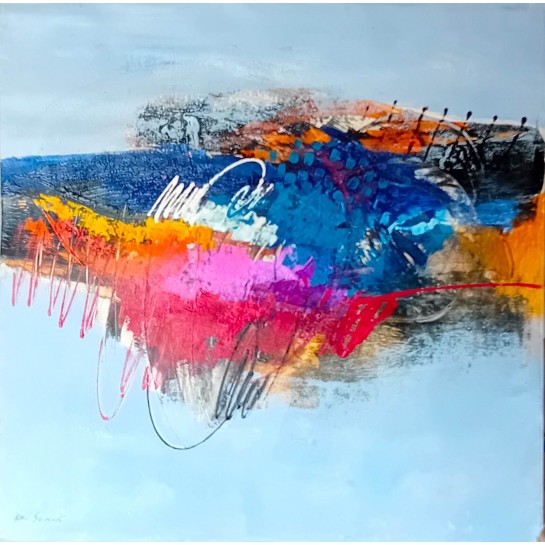 Tableau maison style abstrait coloré | format 100x100 cm