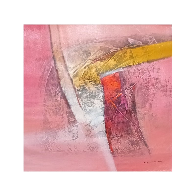 Tableau artisanal rose 80x80 cm