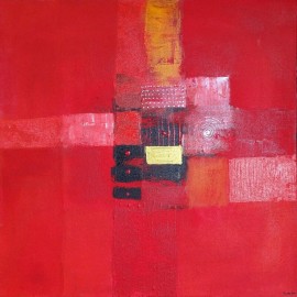 Petit tableau décoratif rouge vif 50x50 cm