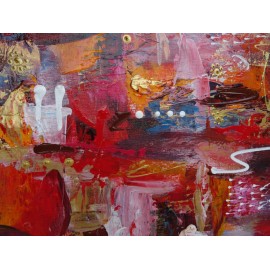 Tableau abstrait rouge carré 100x100cm fait main - Darsana