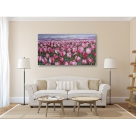 TABLEAU CONTEMPORAIN COLORE TULIPES ROSES- 150x80 cm