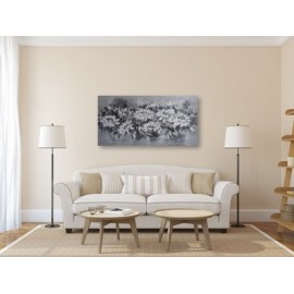 TABLEAU DECO HORIZONTAL FLEURS-GRIS ARGENT-120x60 cm