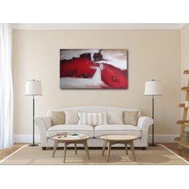 TABLEAU ABSTRAIT HORIZONTAL ROUGE BLANC BRUN-150x90 cm