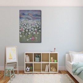 Fleurs et montagnes-Tableau déco murale vertical -120x80 cm- Budi